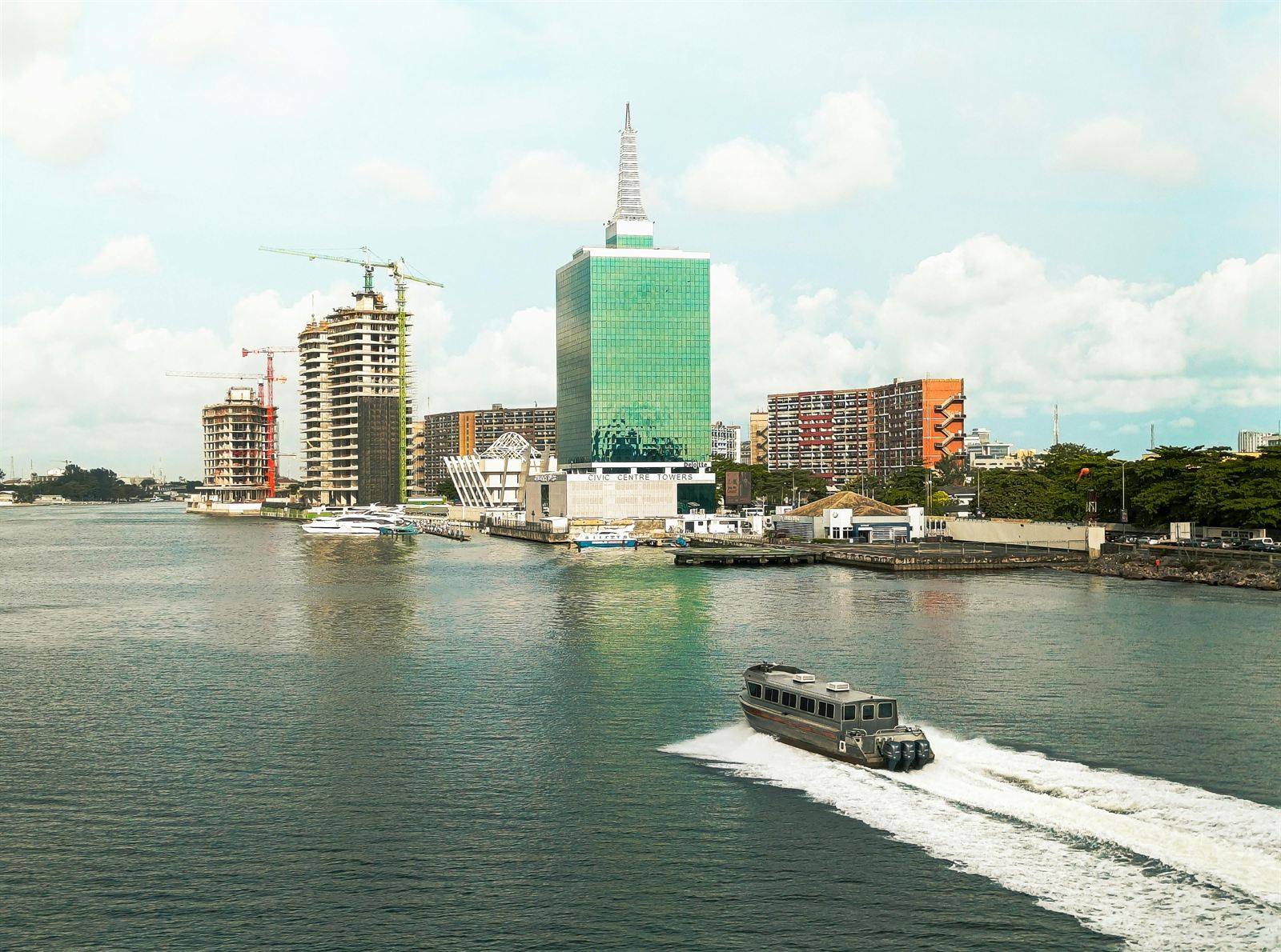 Lagos Marina with NECOM House and ferry traffic