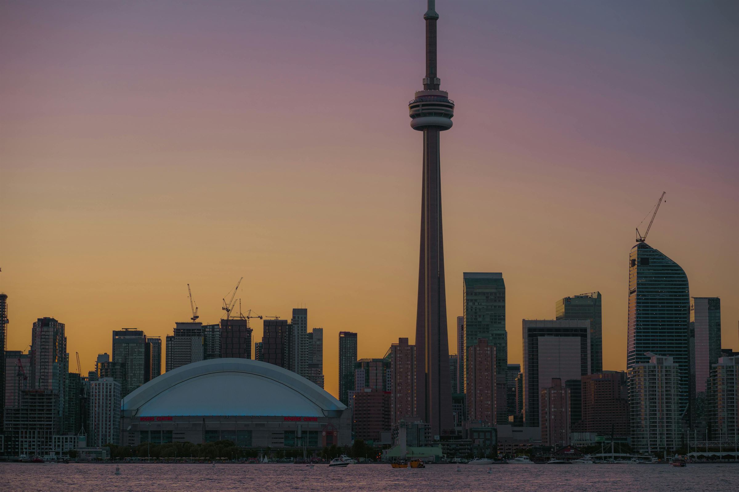 Toronto skyline with CN Tower at sunset